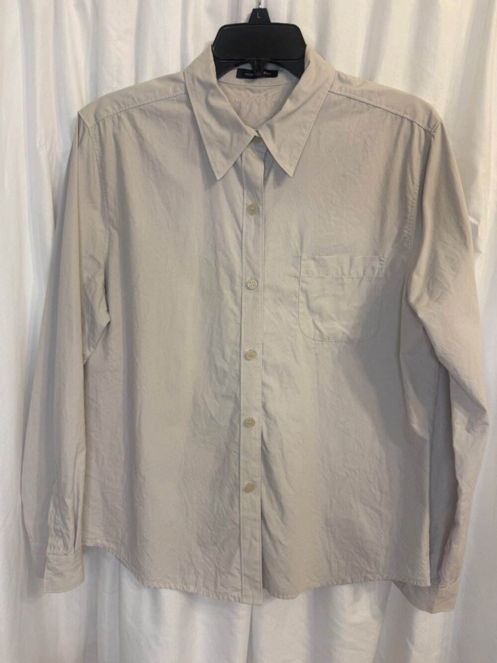 New York & Company Beige Long Sleeve Button-Up Shirt 100% Cotton Size L